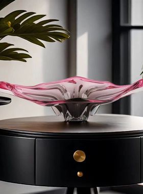 热销现代轻奢家居莲叶玻璃果盘售楼处样板间壁柜客厅餐厅收纳摆件