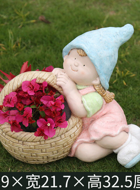 户外花园庭院装饰品摆件别墅卡通创意人物树脂男女孩花缸摆设花盆