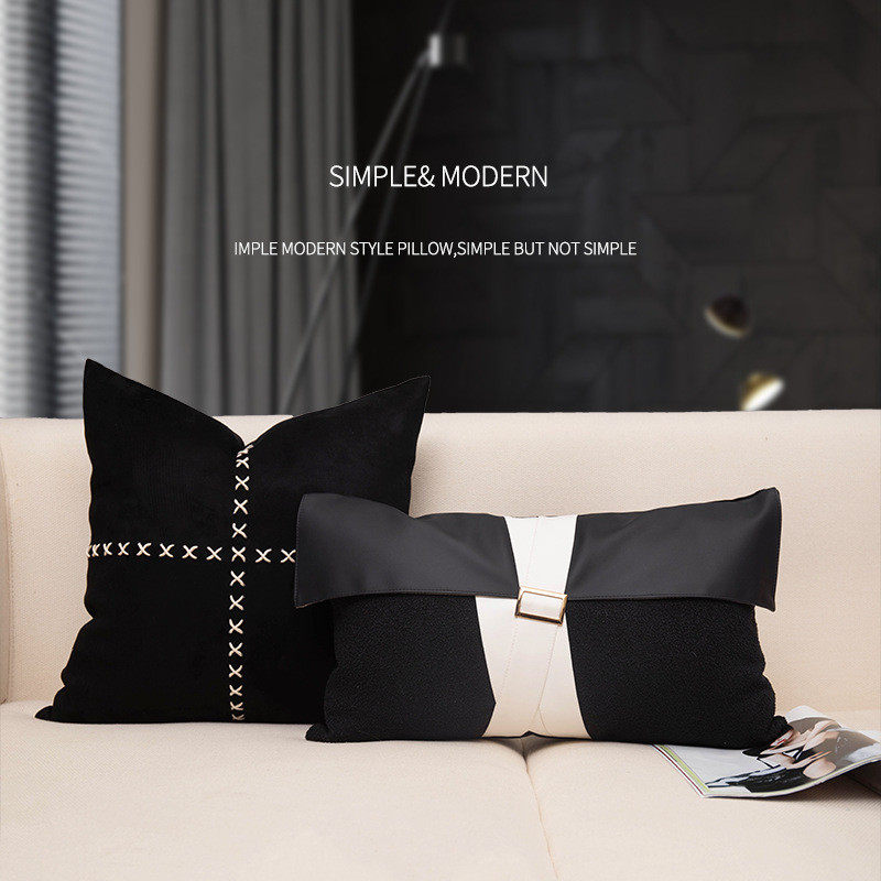 约家用客厅沙发抱枕黑白色手工编织皮革贴布靠垫腰枕套,淘宝优惠券,粉丝福利购,淘宝优惠卷