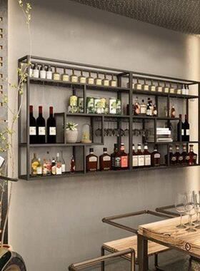 吧台带灯酒架餐厅壁挂式酒水展示架酒柜墙壁悬挂式红酒架铁艺多层