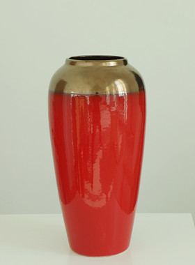 陶瓷花瓶福花器摆件中国红客厅干花桶餐桌中式红色花瓶年货喜庆