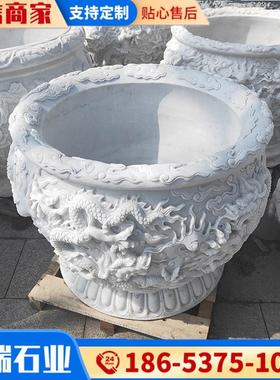 石雕鱼缸花盆别墅庭院浮雕仿古鱼缸庭院鱼池荷花青石仿古鱼缸