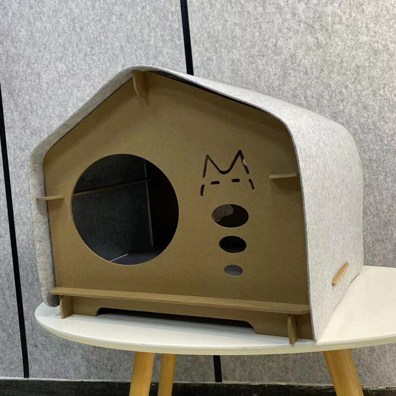 毛毡猫窝买式木质框架四季通用宠物猫房子简约猫窝半封闭一送二,淘宝优惠券,粉丝福利购,淘宝优惠卷