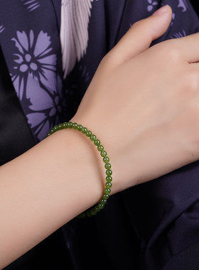 适用和田玉碧玉手串女款小米珠翡翠手链天然玉髓散珠串珠菠菜绿色
