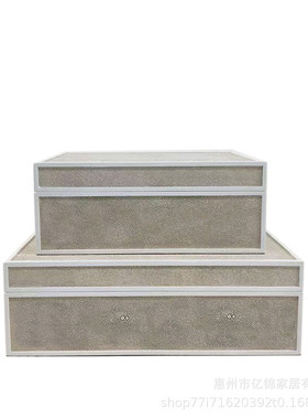 热销轻奢新品木质烤漆皮革饰品盒样板间家居别墅酒店玄关装饰品摆