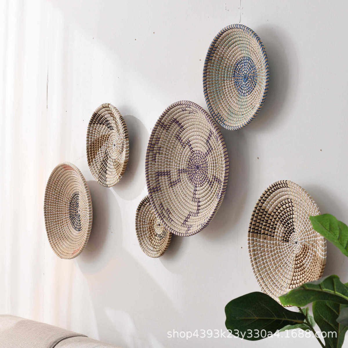 手工编织海草挂墙装饰品心形圆形挂饰篮子立体干花波西米亚,淘宝优惠券,粉丝福利购,淘宝优惠卷