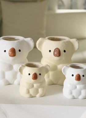 ins可爱考拉复古树脂花盆多肉盆栽装饰笔筒化妆收纳绿植笔筒花瓶