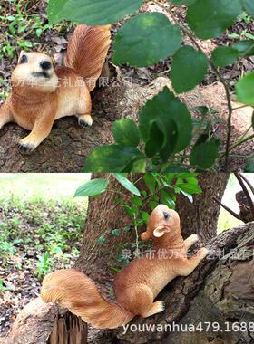 2024新品现货松鼠雕塑庭院仿真动物树挂花园庭院树脂挂件饰品