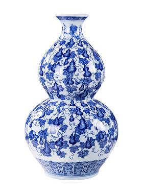 景德镇工艺品摆件手绘葫芦陶瓷花瓶插花器新中式家居装饰青花瓷