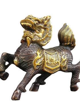纯铜麒麟摆件办公室福站麒麟祥瑞火麒麟点金麒麟家居财工艺装饰品