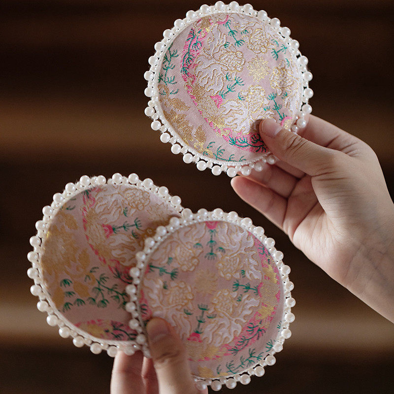 繁野中式织锦刺子绣粉桃心茶席女性高颜值用茶几桌旗干泡席茶垫,淘宝优惠券,粉丝福利购,淘宝优惠卷