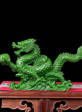 绿色实木头龙摆件中式生肖龙家居客厅装饰新居摆设开业送礼工艺品