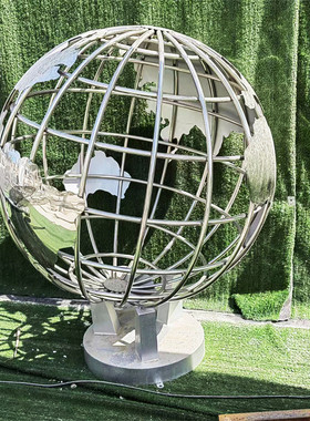 不锈钢地球仪雕塑校园景观摆件造景主题装饰镂空金属亮面圆球雕塑
