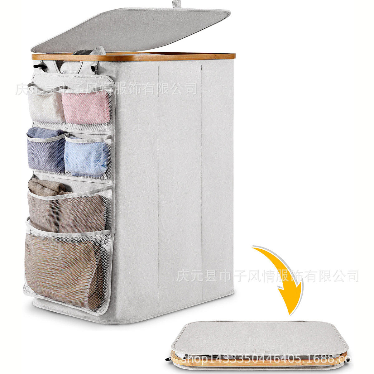 脏衣篮升级款大容量布艺脏衣篓竹制可折叠洗衣篮三隔层带盖,淘宝优惠券,粉丝福利购,淘宝优惠卷