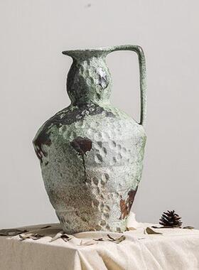 景德镇粗陶花瓶手工艺复古样板间台面花插水培瓶禅意干花花器摆件