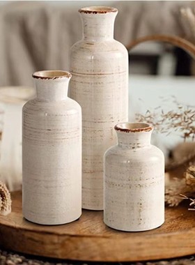 简约复古冰裂纹高温三件套装装饰陶瓷花瓶摆件电视柜样品房工艺