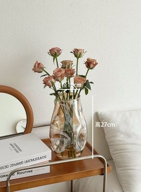 感不规则花瓶玻璃透明水培插花玫瑰百合客厅艺术摆件餐桌网红