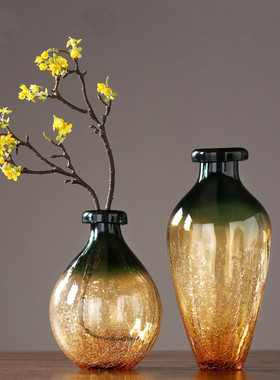 热销花器美式炫彩裂纹玻璃花瓶摆件家居客厅餐厅电视柜边几插花批