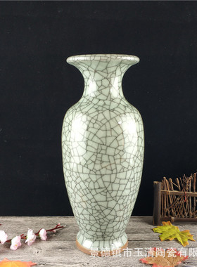 景德镇陶瓷器办公室摆件冰裂钧瓷花瓶中式家居插花器饰品客厅仿古