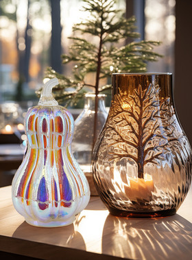 现货包邮玻璃幻彩南瓜灯欧美节日摆件小夜灯带定时功能鬼节礼品