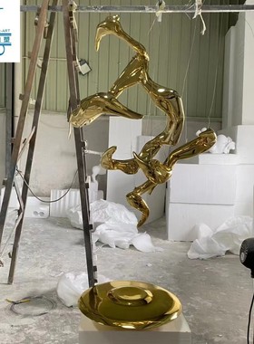 别墅售楼部样板房电镀酒店天花板雕塑吊饰景观园林飘带大堂装置品