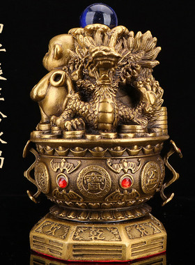 宏达全黄铜三合局财库贵人三合局玄关铜器礼品摆件