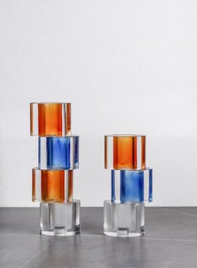 现代简约橙酒店水晶花瓶摆件客厅样板间蓝色客厅装饰水晶石