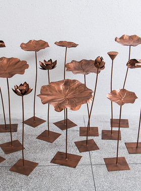 热销铁艺工艺品荷叶落地摆件金属创意不锈钢装饰荷花酒店庭院水池