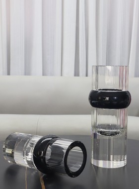 热销欧式轻奢几何圆筒黑圈透明电视柜花瓶摆件客厅餐厅水晶家居装