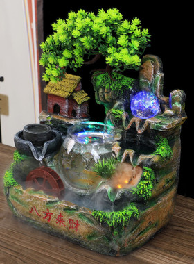 厂家直销假山流水含树款卡通圆塑料养鱼摆件新奇特儿童成人礼物