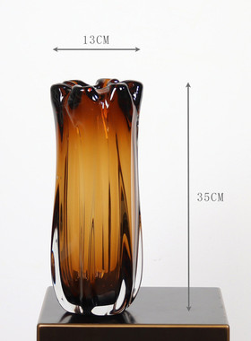 轻奢花瓣琥珀色琉璃花瓶摆件北欧高档简约客厅餐桌软装装饰花器