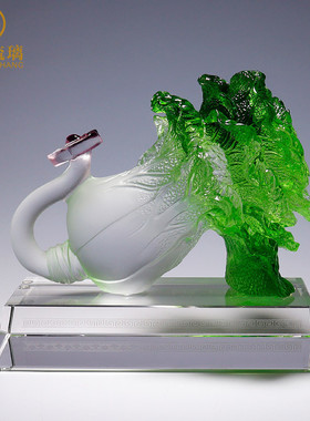 热销琉璃客厅装饰摆件大百财如意白菜家居酒柜水晶工艺品店铺开业