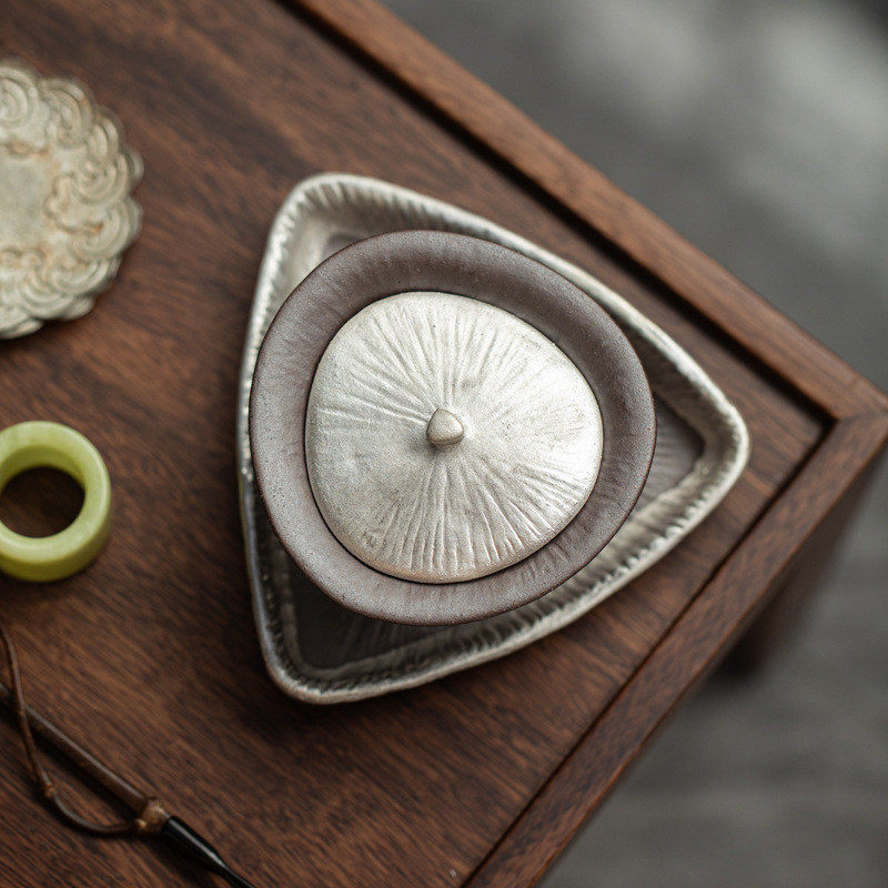 泥人述诧寂风拓银盖碗茶具三角泡茶碗带壶承,淘宝优惠券,粉丝福利购,淘宝优惠卷