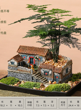 a524茶台绿植盆景办公老房子桌面微景观造景微缩场景小屋室内模型