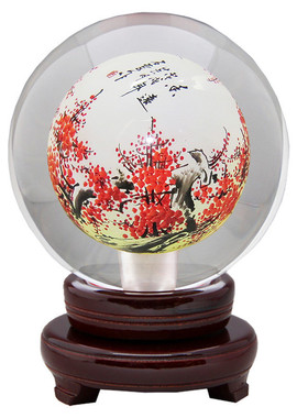 内画水晶球富贵牡丹花开富贵山图多水竹客厅办公桌摆件礼品工艺品