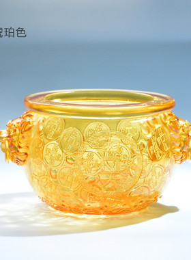 琉璃纳八方财聚宝盆装饰摆件水晶店铺招财聚财办公室桌高端工艺品