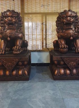 热销玻璃钢狮子砂岩雕塑铸铜仿狮宫门铜石材室内外摆件美陈设酒店