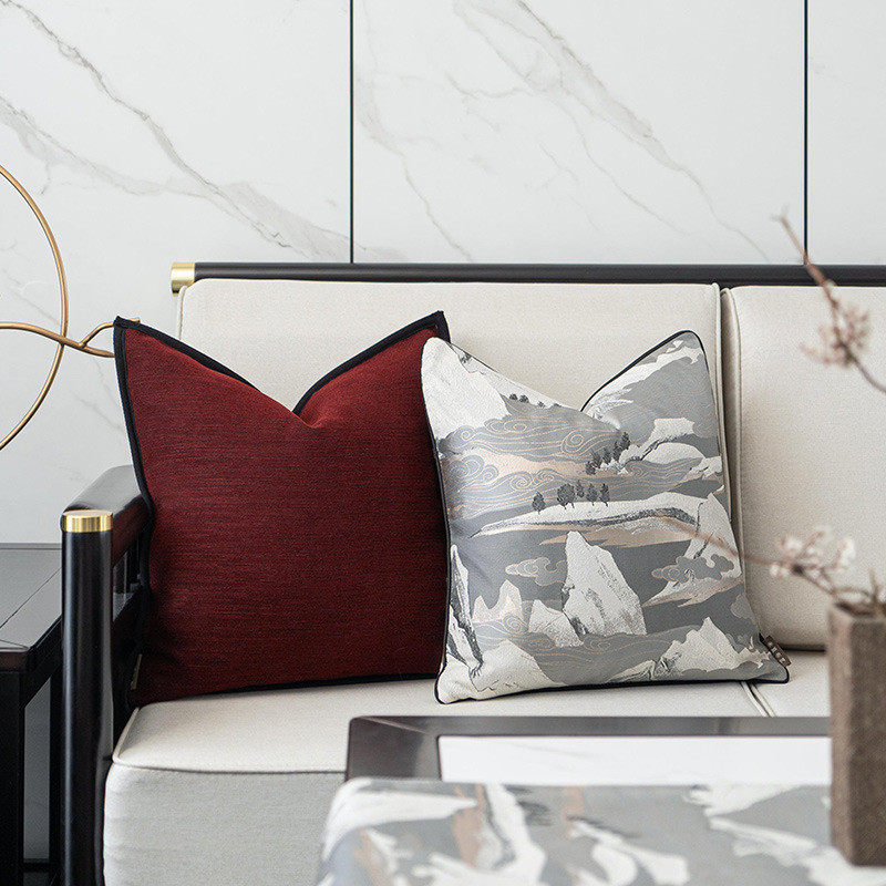 XEI3新中式客厅沙发抱枕靠垫套红色流苏拼接腰枕样板间方形抱枕套,淘宝优惠券,粉丝福利购,淘宝优惠卷