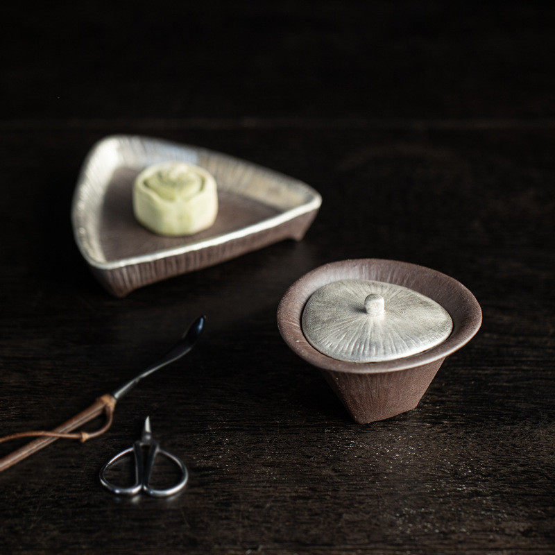 泥人述诧寂风拓银盖碗茶具三角泡茶碗带壶承,淘宝优惠券,粉丝福利购,淘宝优惠卷