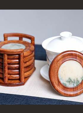 垫花镶嵌云石茶杯垫中式功夫茶巴碗垫隔热垫六个装送礼收藏品