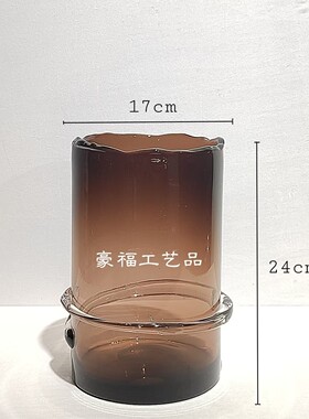 轻奢插花缠丝咖啡色玻璃花瓶家居样板房玄关台面现代装饰摆件