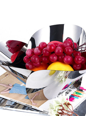 热销现代简约银色金属花瓣拼接果盘摆件售楼处样板房客厅厨房软装