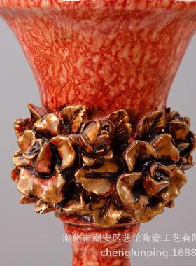 热销欧式喜庆红色插花花器客厅花瓶装饰品摆件桌面家居玄关树脂酒