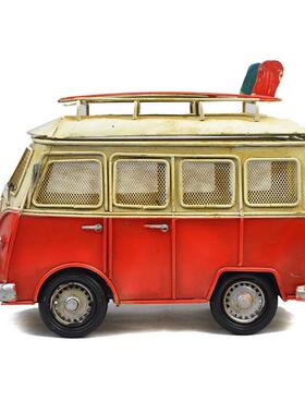 复古大众老爷车模型铁艺巴士摆件纸抽盒家居软装公司礼品摄影道具