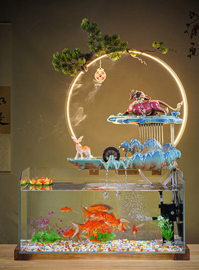流水摆件招财桌面办公循环水玻璃鱼缸造景客厅开业乔迁新居礼品