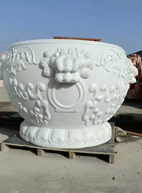 石缸鱼缸庭院石雕石盆养鱼缸圆形花园装饰石雕流水盆石缸