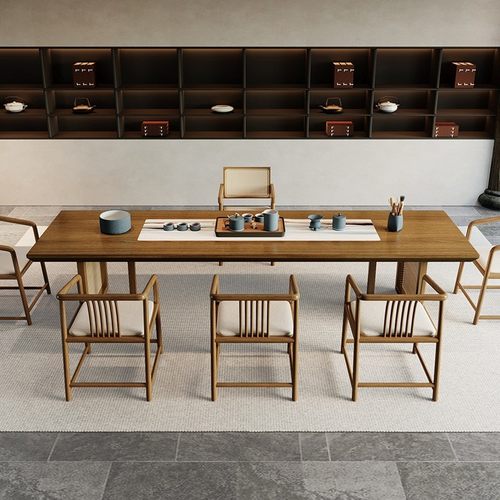 实木茶桌椅组合茶桌实木编大板茶台新中式功夫茶桌全套藤桌茶台 - 图0