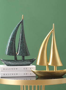 热销bh0d一帆风顺帆船新中式轻奢摆件玄关柜餐边柜酒柜装饰品软装