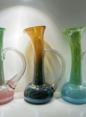 法式复古单耳手工琉璃花瓶复古风卧室客厅摆件摆件水培玻璃花器