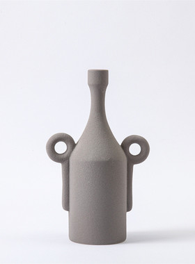 爱陶中古花瓶小口磨砂素烧粗陶带插花器皿陶瓷耳软装水培摆件批发